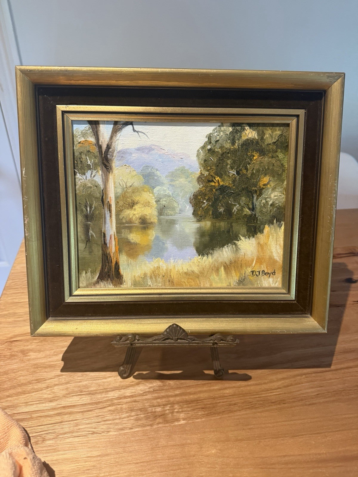D J Boyd Original Australian Oil Painting River Gum Trees Landscape Framed