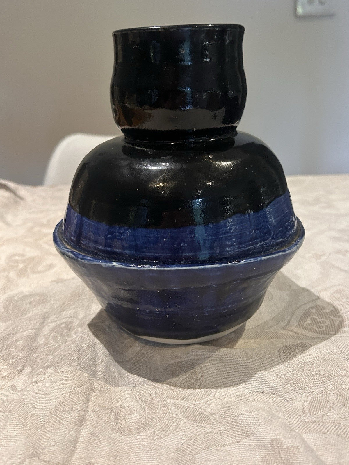 Vintage Studio Pottery Vase Blue & Black Glaze Unmarked Australian c1970s