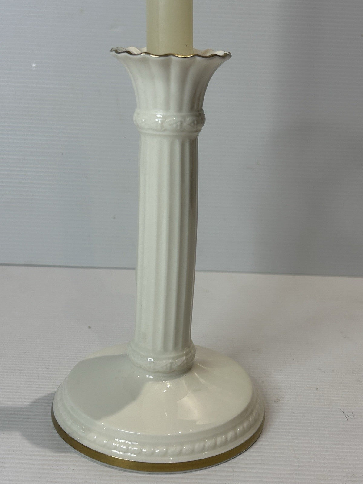 Mikasa Ivory Bone China Candle Holder B2001 Japan 24K Gold Trim 18cm