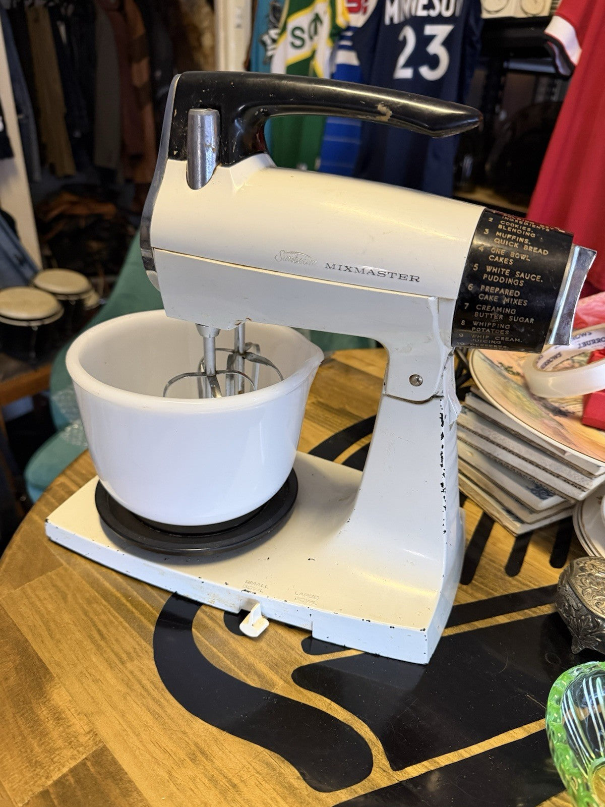 Vintage Sunbeam Mixmaster Stand Mixer White Milk Glass Bowl Tested Working
