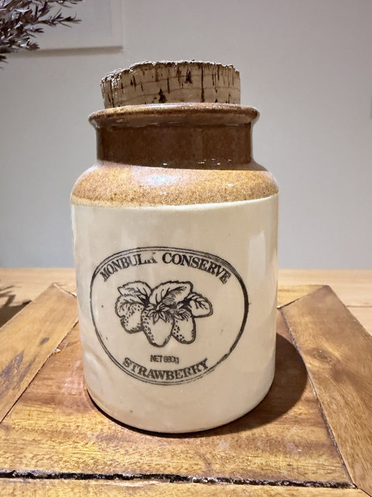 Vintage SPC Shepparton Strawberry Conserve Jar Crock Stoneware Cork Lid