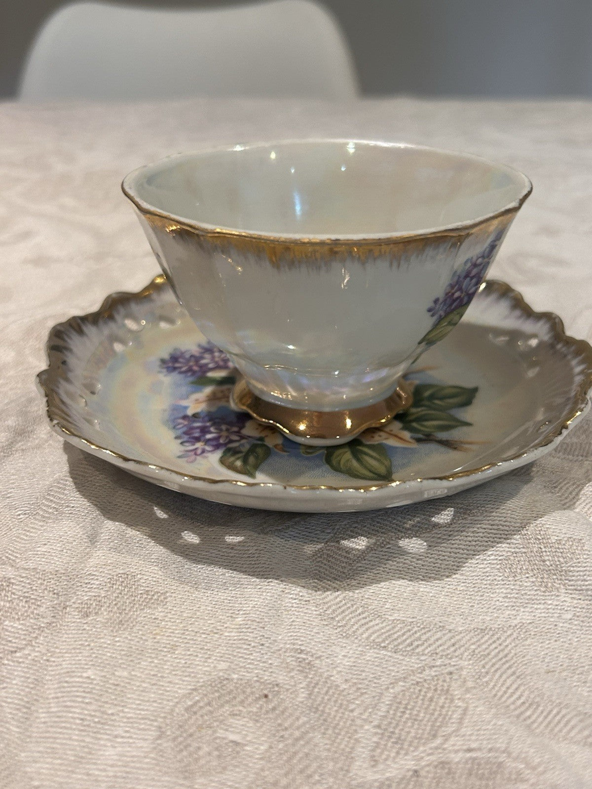 Vintage Lustre Glaze Teacup & Saucer Made in Japan Floral Gold Trim 208