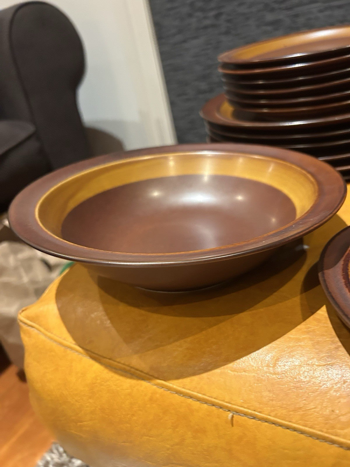 Ganatu Stoneware Japan Dinner Set 6 Place Brown 1970s Retro MCM