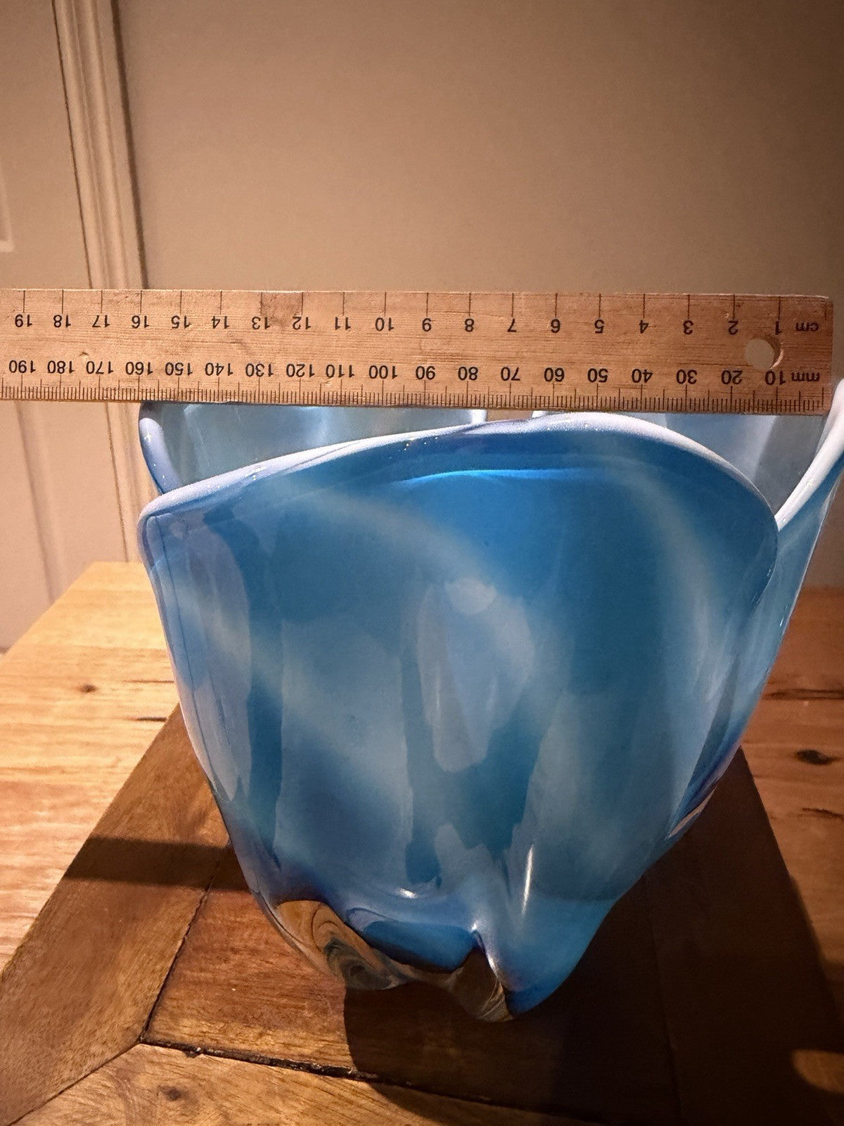 Czech Chribska Blue Cased Art Glass Vase Mid Century 19cm Organic Form
