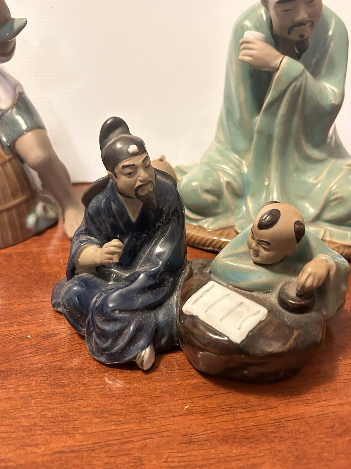 Shiwan Mudman Figurines Set of 4 Woh Jeong/Wan Jiang China Pottery 1950s–70s