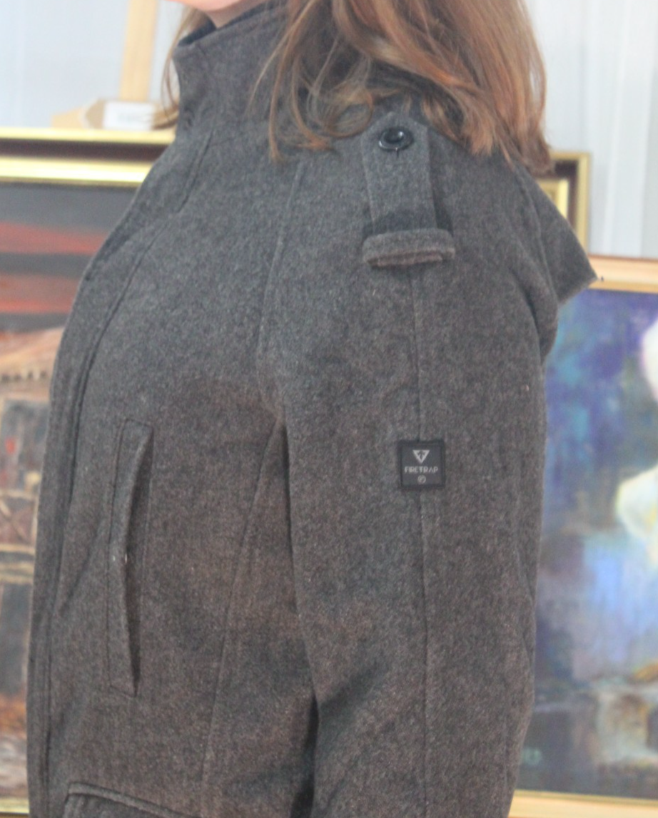 Firetrap Womens Charcoal Grey Military Style Coat High Collar Button Detail