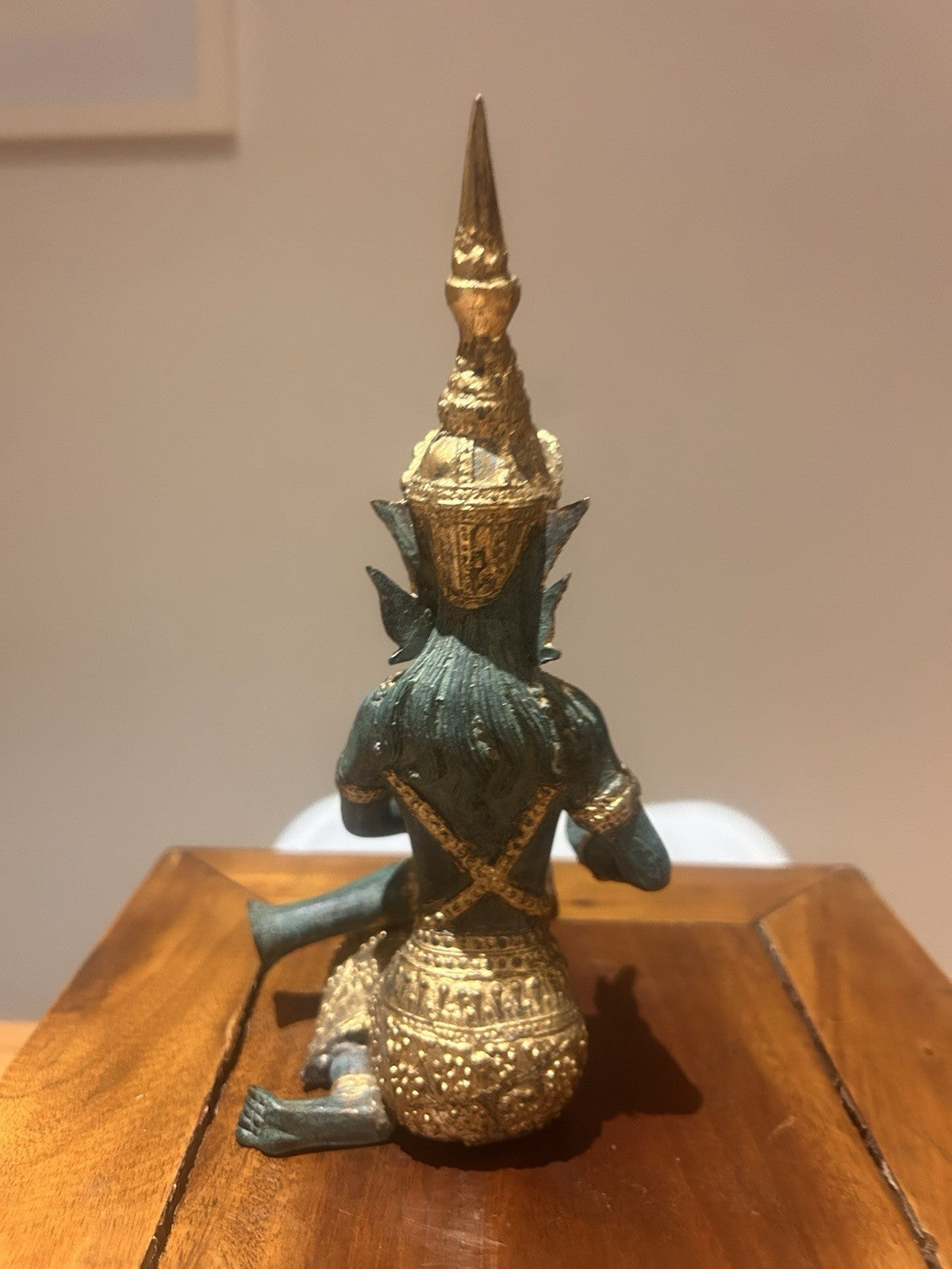 Thai Apsara Bronze Statue Vintage Celestial Musician Gilt Patina 680g