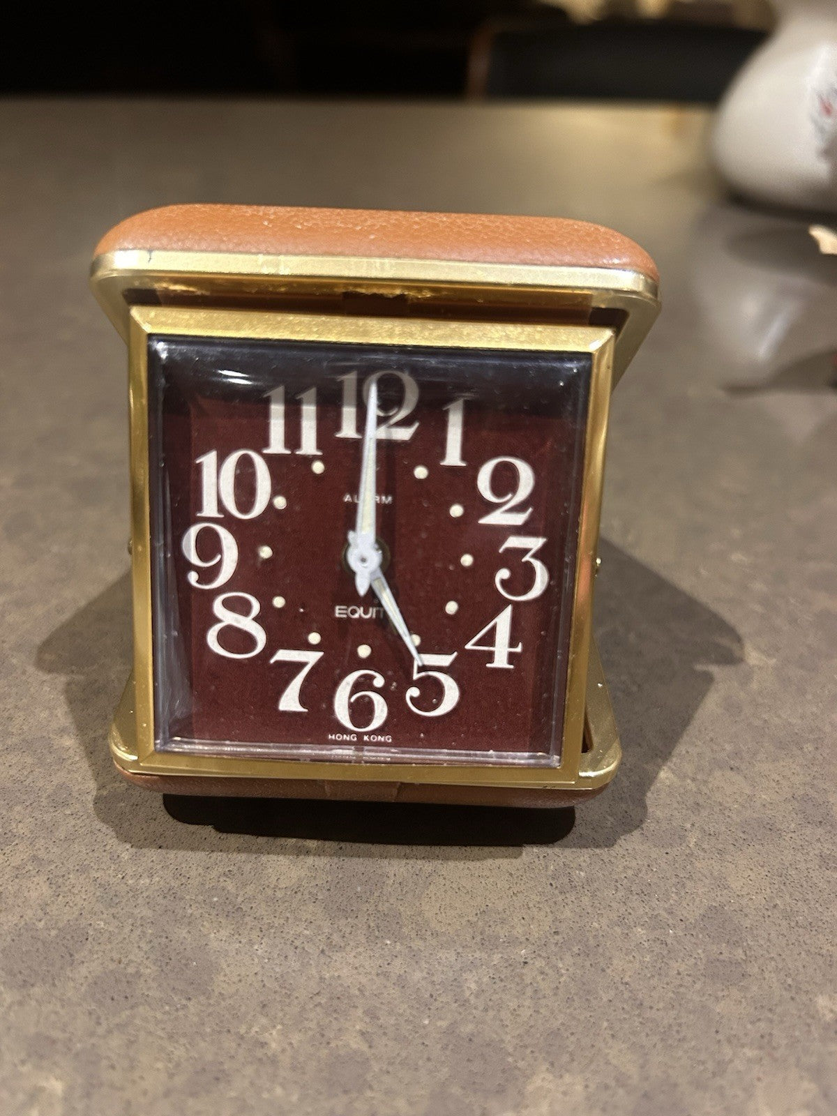 Vintage Equity Travel Alarm Clock Hong Kong Folding Case Working Retro