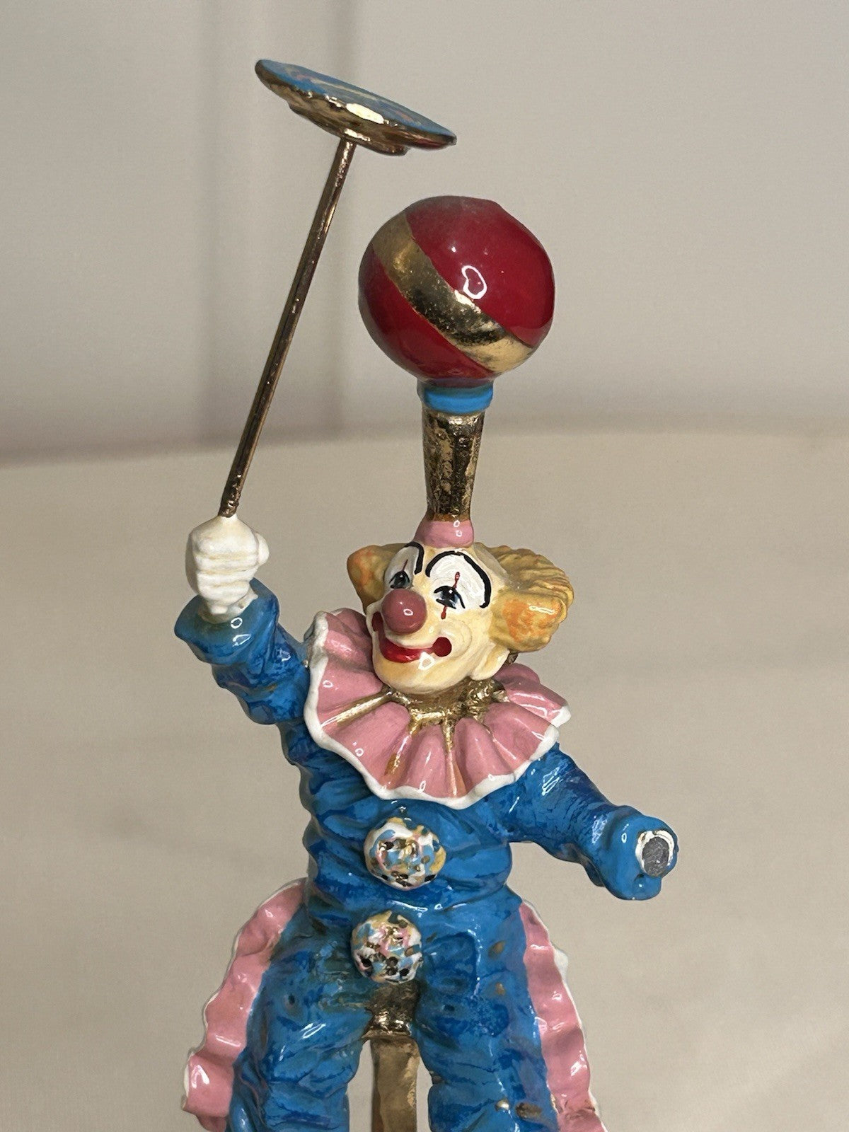 Ron Lee Circus Clown Figurine on Onyx Base Vintage Hand-Painted Art (Damage)