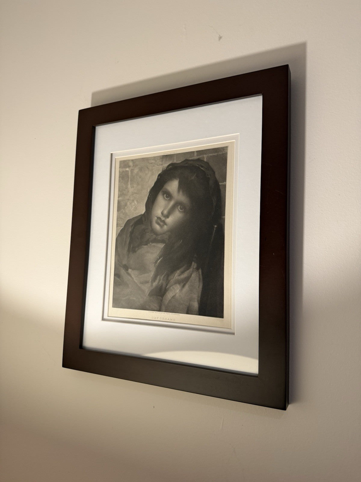 Antique Mezzotint Print Day Dreams Virtue & Co London Framed Portrait
