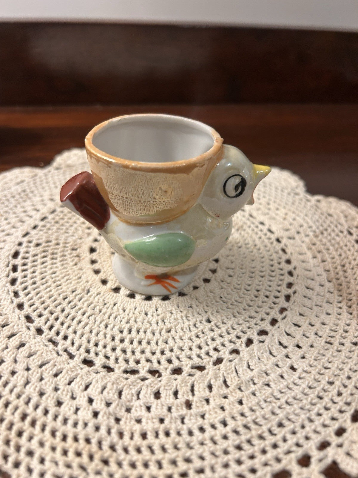 Pair Vintage Bird Egg Cups Hand-Painted Japan 1950s Ceramic Novelty Collectibles