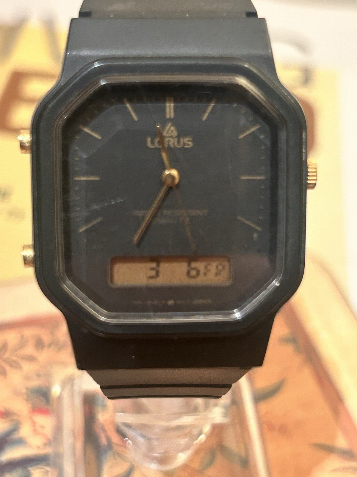 Lorus Ana Digi Quartz Watch Black Gold Tone New Battery Japan Retro