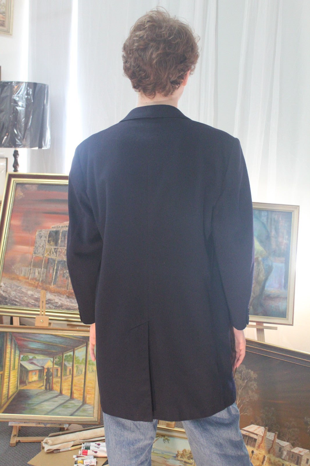 Vintage Aquascutum Navy Overcoat Made in England Royal Warrant Men's