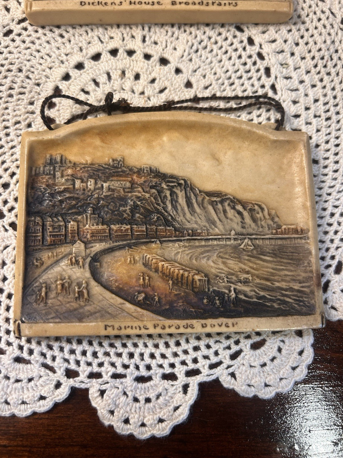 2x Vintage Ivorex Osborne Plaques Dickens’ House & Marine Parade Dover England