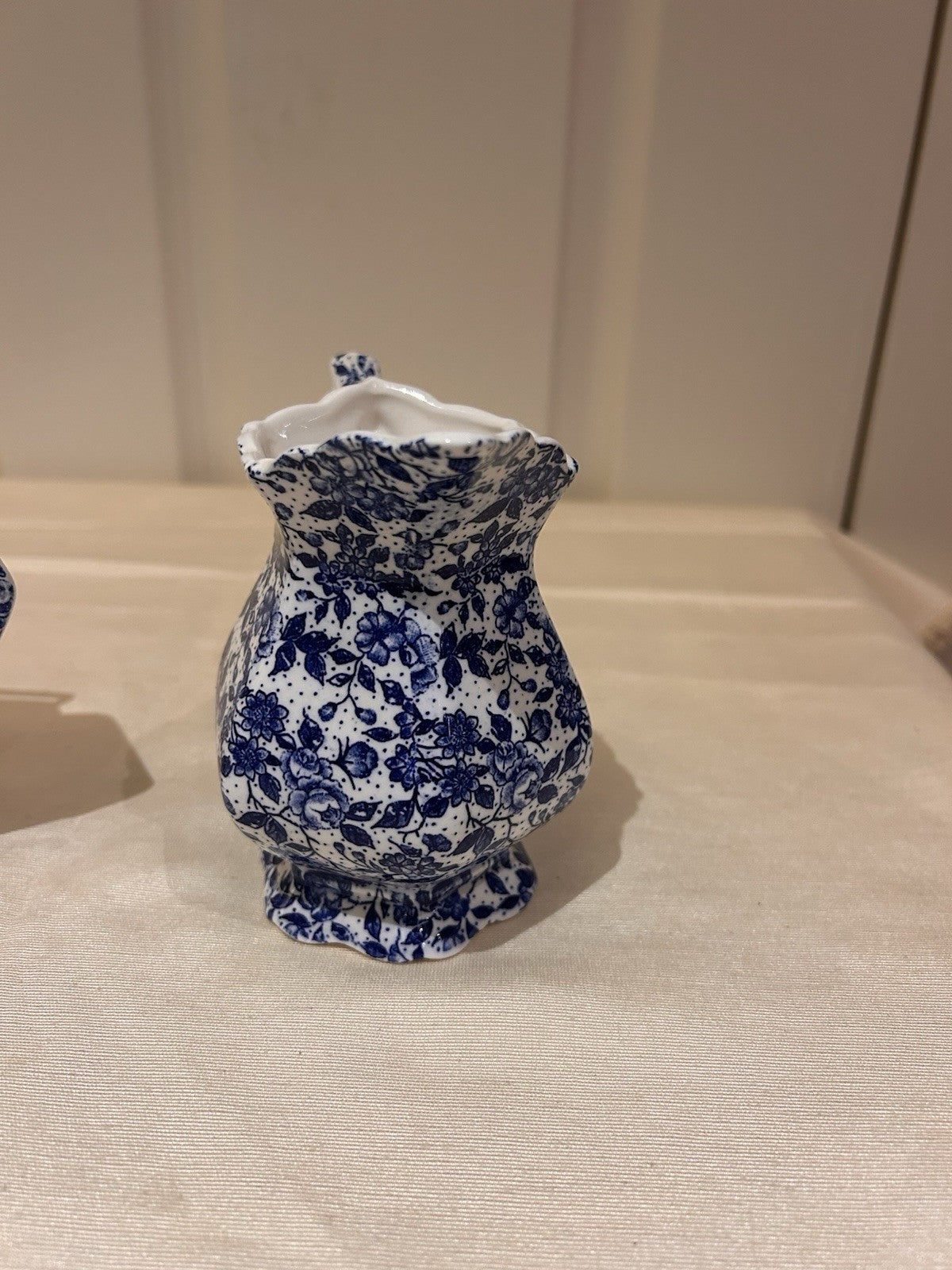 Vintage English Style Blue & White Floral Jug & Dish c1950s Transferware 