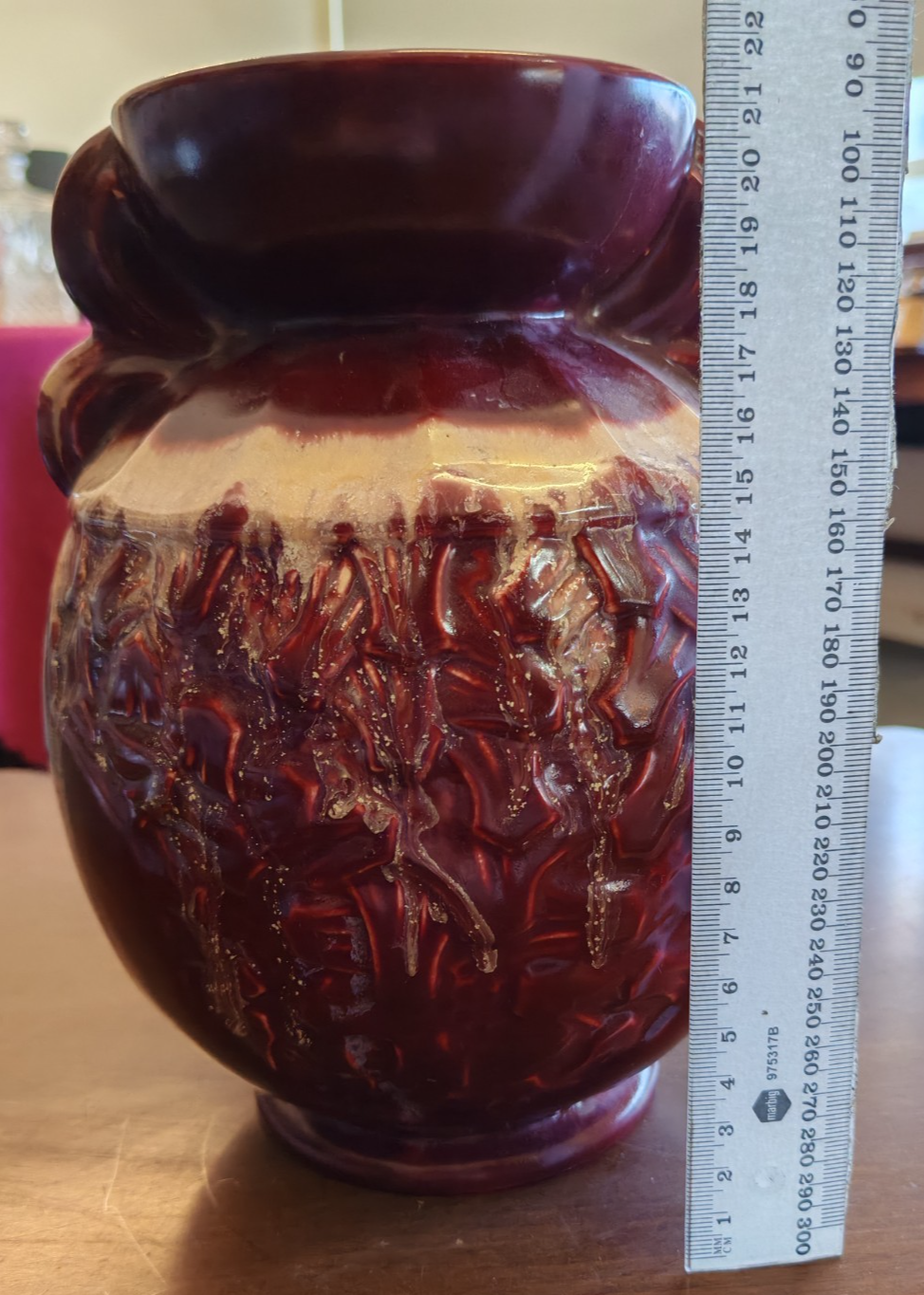 Vintage Belgium (n.553) Art Pottery Vase - Oxblood Drip Glaze