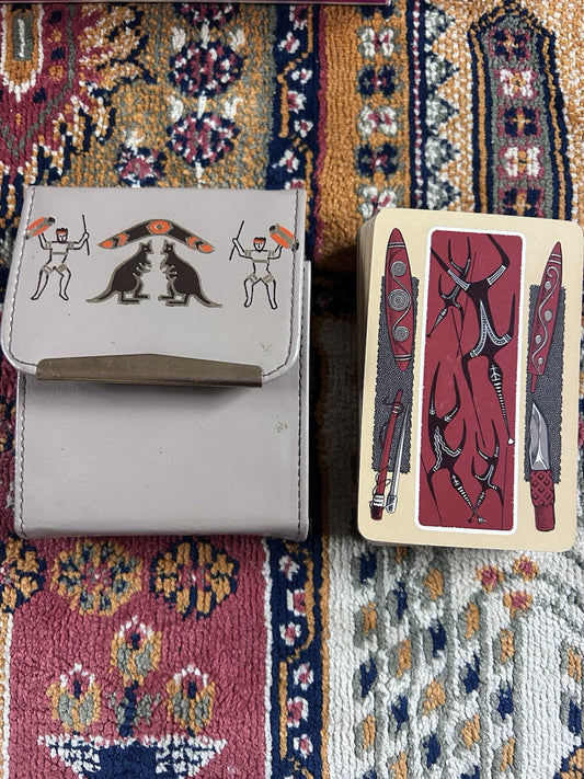 Vintage Australiana Souvenir Playing Cards Kangaroo Leather Case c1960s