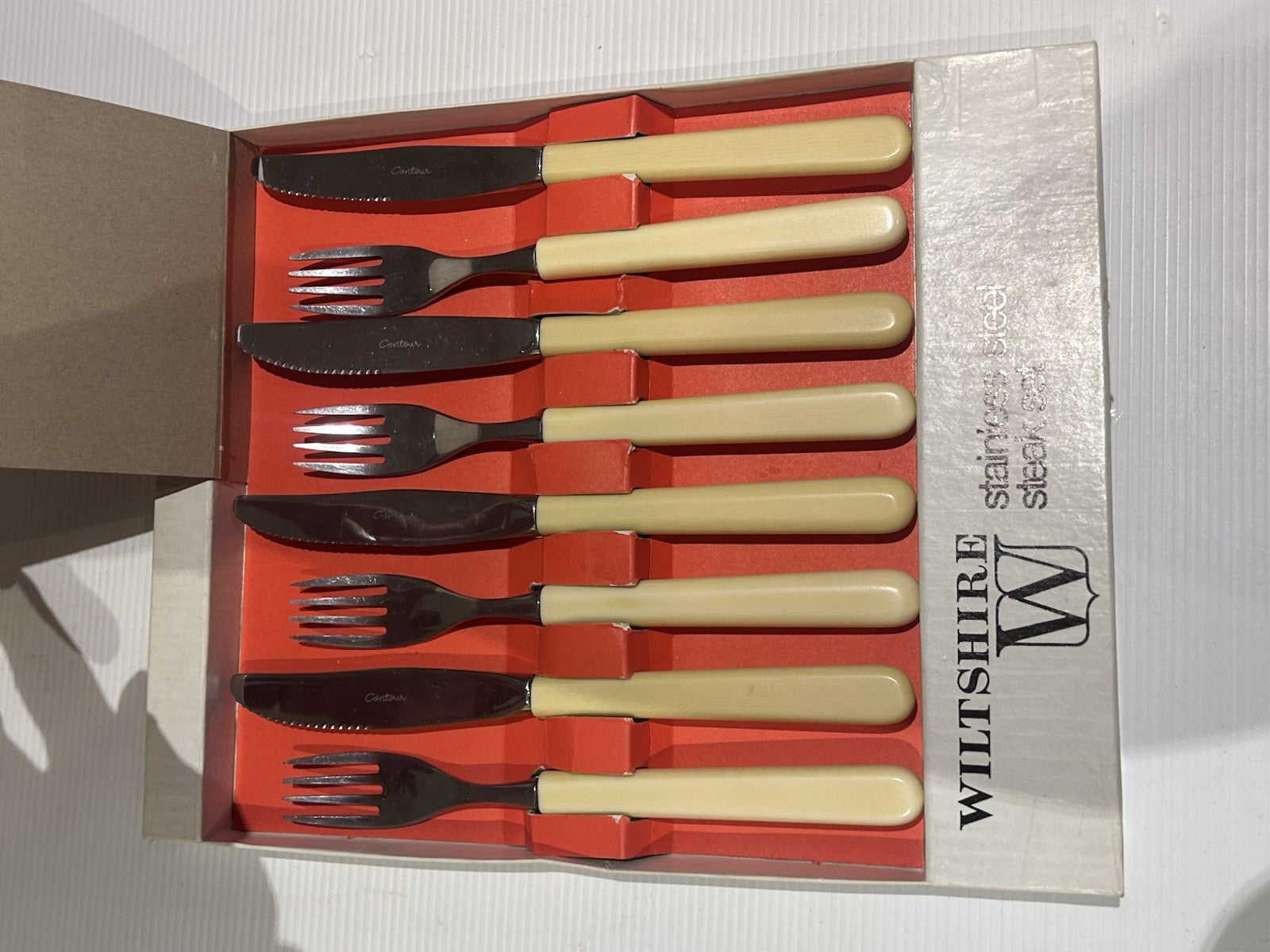 Vintage Wiltshire Stainless Steel Steak Set 4 Pairs Knives Forks Boxed 1960s