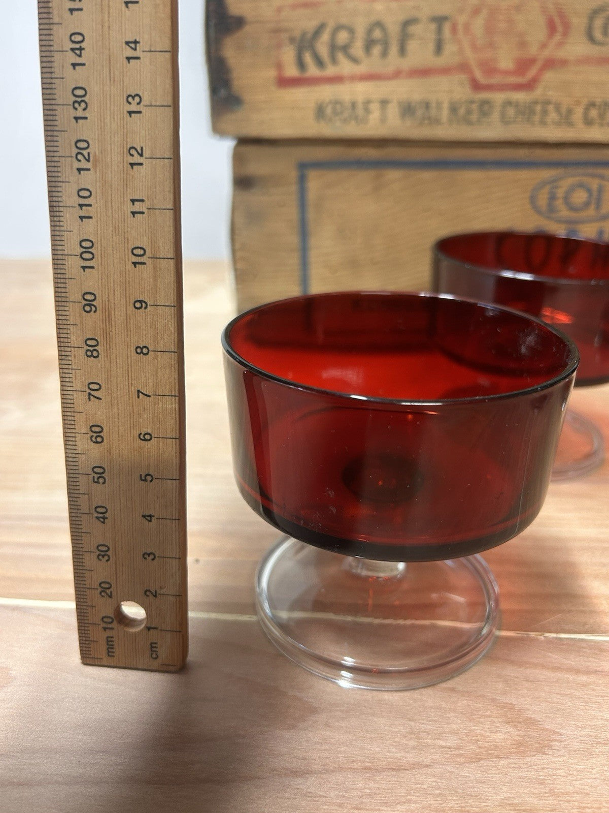 Set of 4 Vintage Luminarc France Ruby Red Dessert Glasses Compotes Retro
