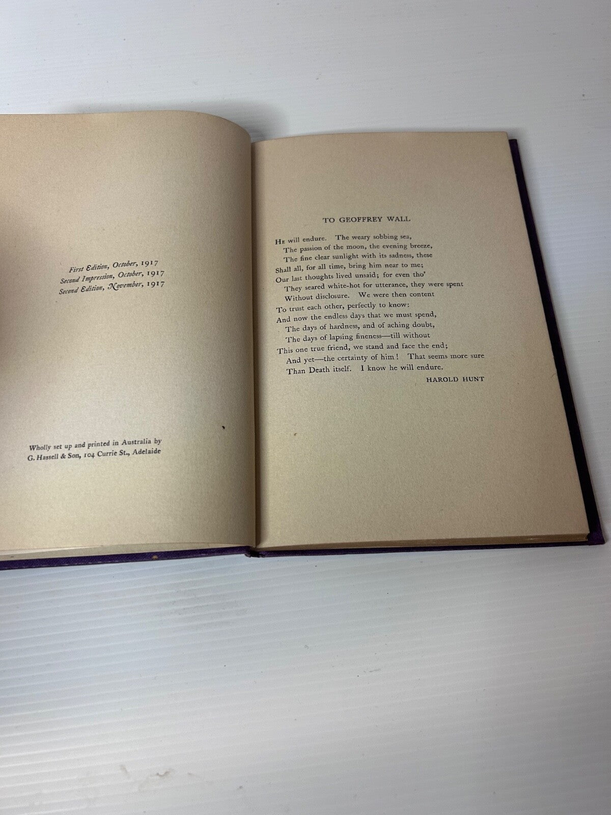 Songs of an Airman Geoffrey Wall 1917 WWI Poetry RAAF Memoir 2nd Ed HC