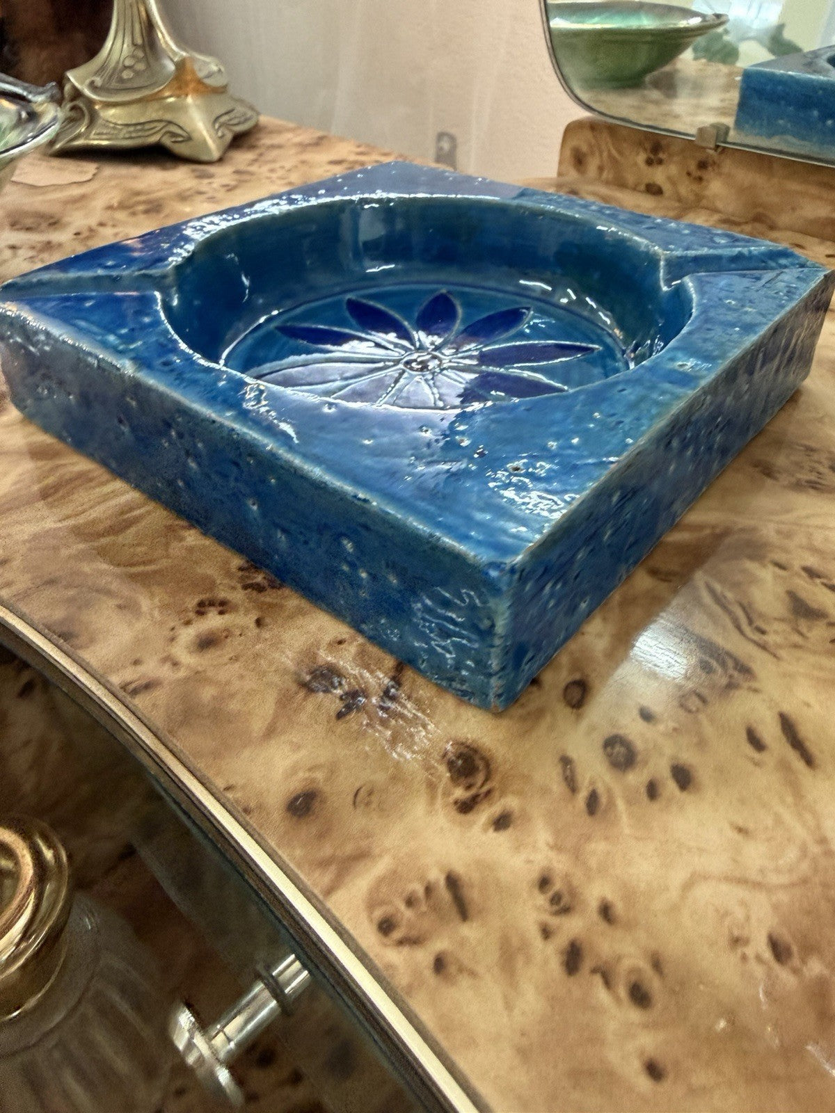 Bitossi Rimini Blu Ashtray Aldo Londi Italy Mid Century Modern Ceramic Blue