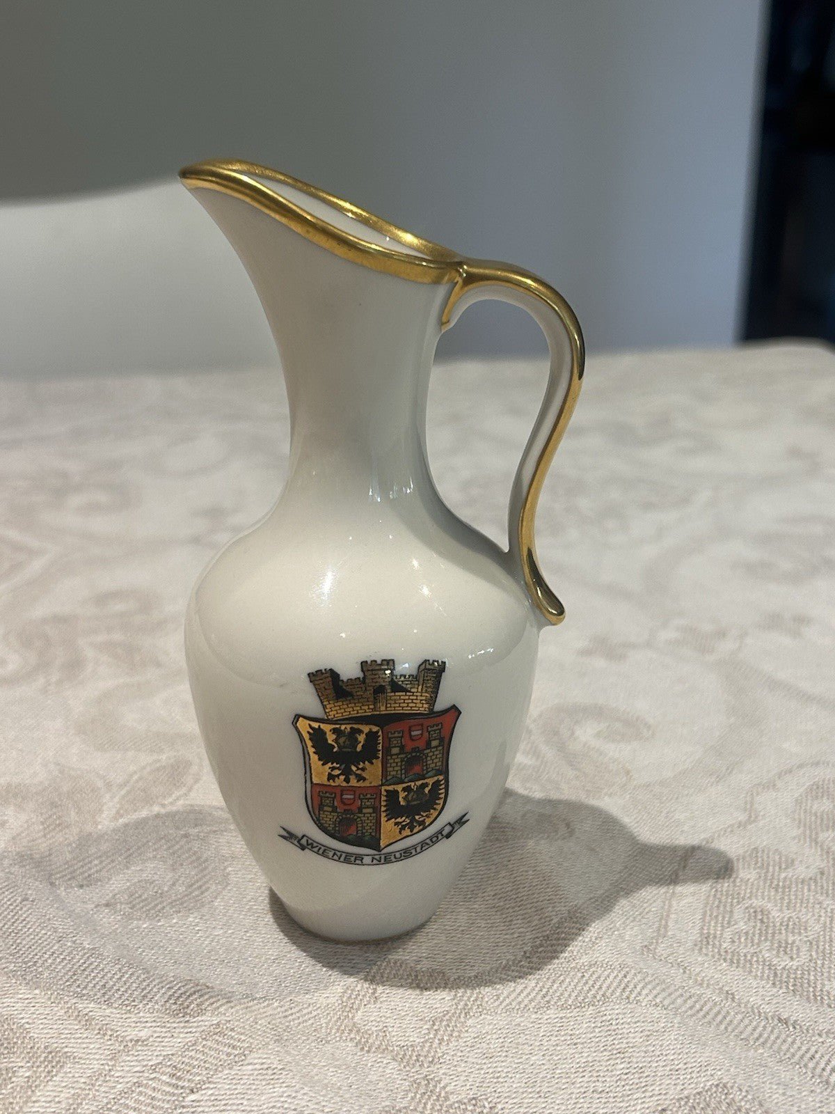 Vintage Wiener Neustadt Austria Porcelain Mini Jug Gold Trim Souvenir