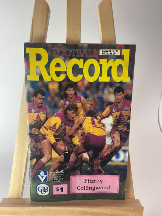 AFL VFL FOOTBALL RECORD  Fitzroy v  Collingwood August 1989 rare
