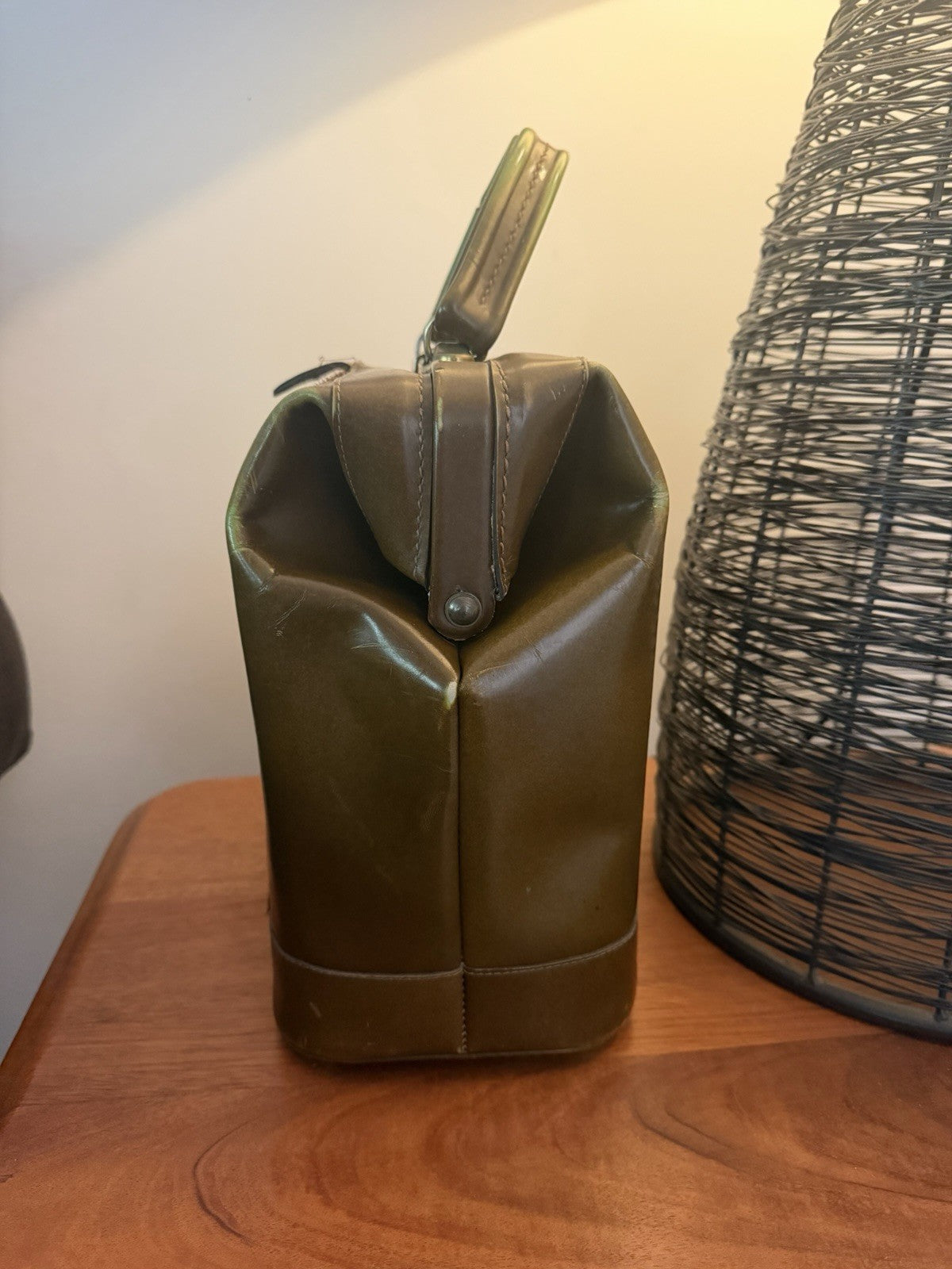 Vintage GOLD PFEIL Steer Hide Cowhide Doctor Bag Handbag Germany 1960s