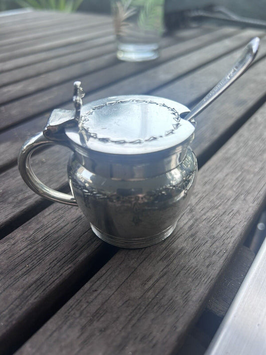 VINTAGE EPNS SILVER PLATE B & JS Ltd MUSTARD POT WITH GLASS INSERT