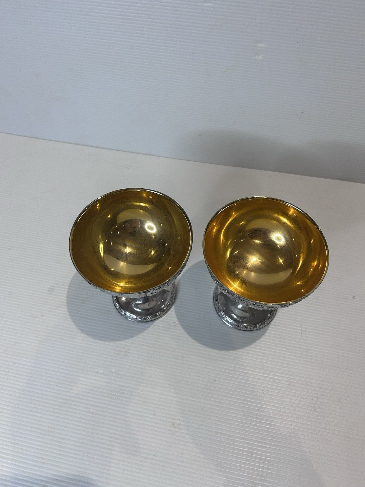 Vintage Silver-Plated Goblets with Gold Wash Interior – Made in Japan (Pair)