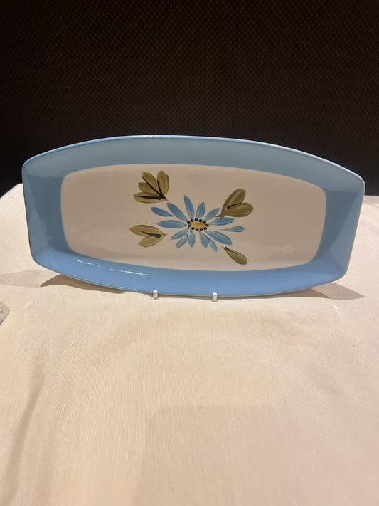 Vintage Superior Ironstone Oblong Serving Dish Blue Floral Japan c1950s