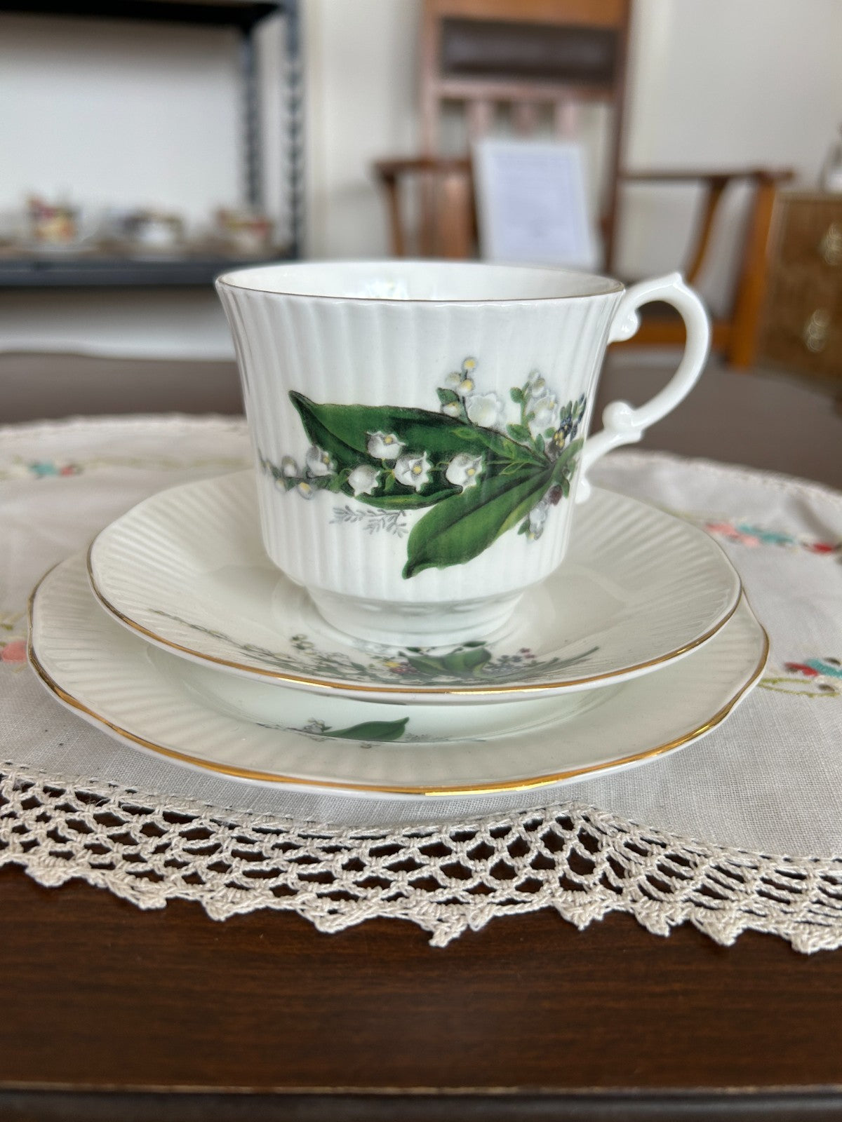 Royal Minster Lily of the Valley Fine Bone china Tea cup Trio