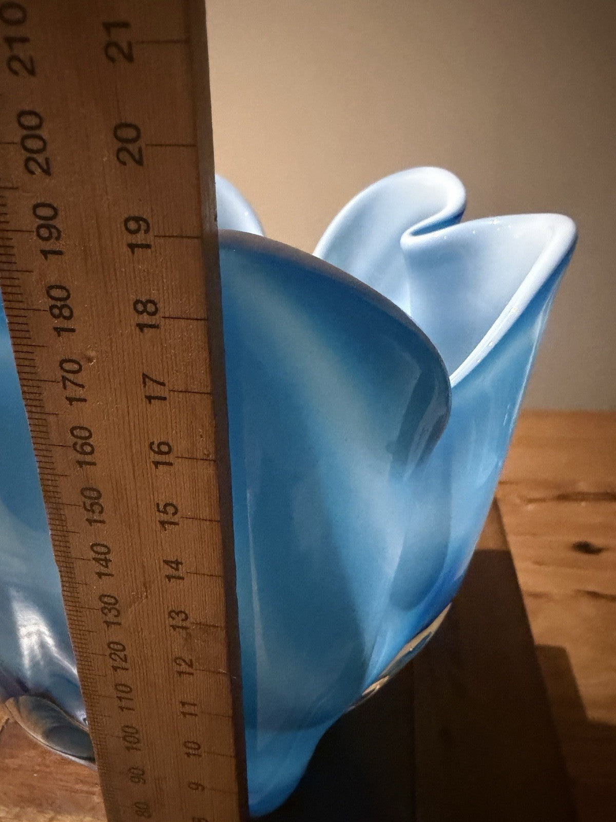 Czech Chribska Blue Cased Art Glass Vase Mid Century 19cm Organic Form