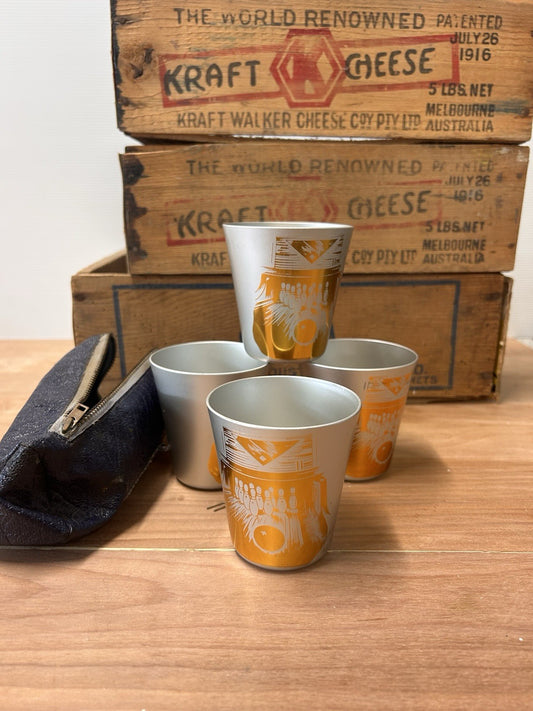 Vintage 1950s Bowling Aluminium Cups (Set of 4) w/ ICI Vynex Case