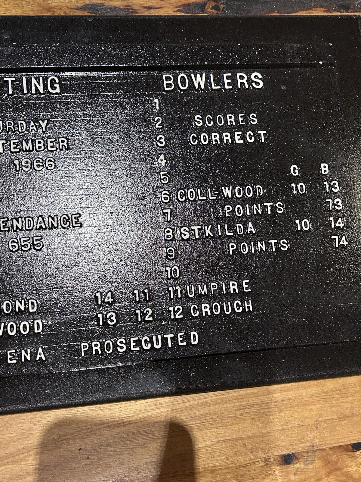 1966 VFL Grand Final Replica MCG Scoreboard Plaque St Kilda v Collingwood