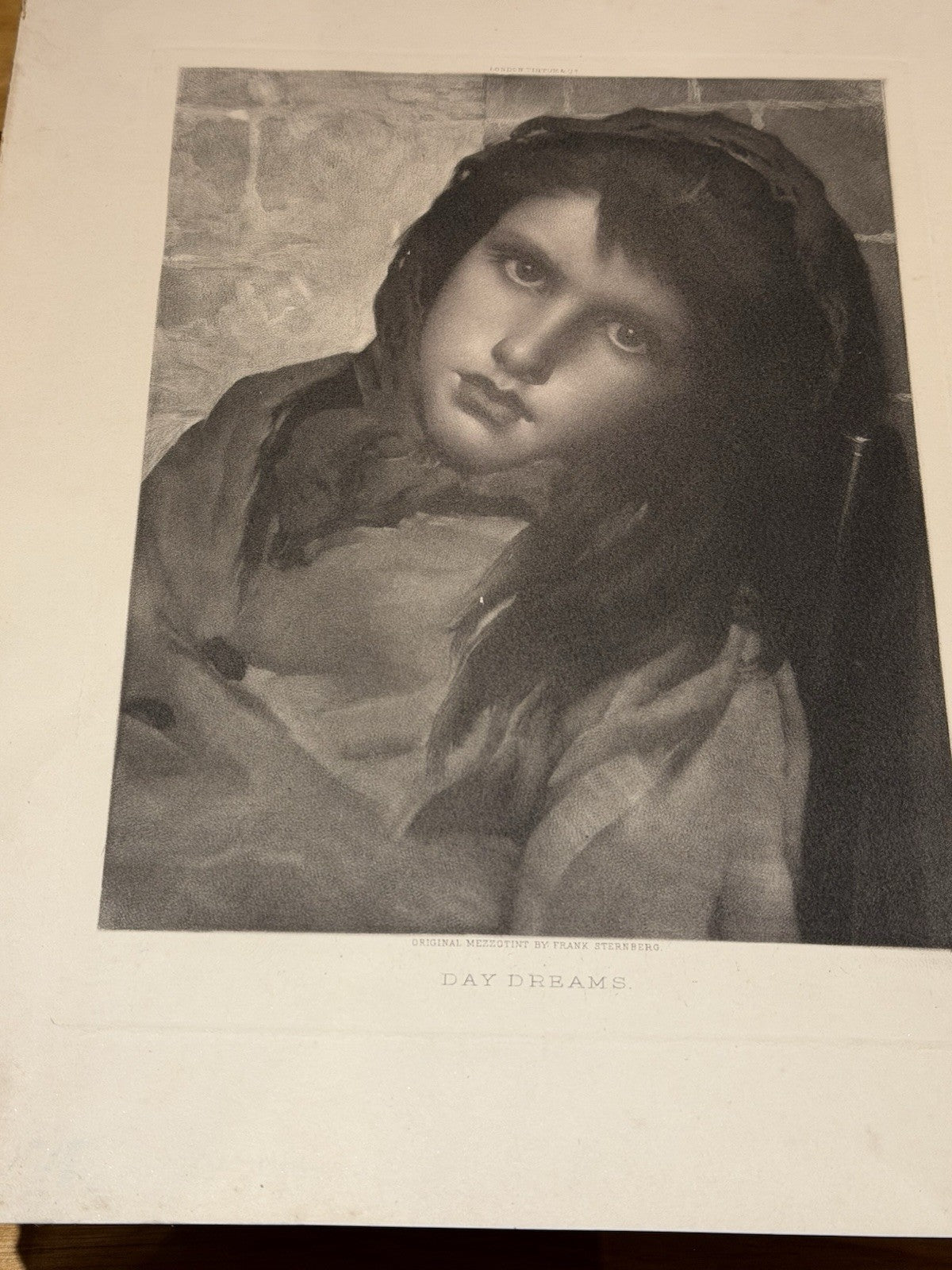 Antique Mezzotint Print Day Dreams Virtue & Co London Framed Portrait