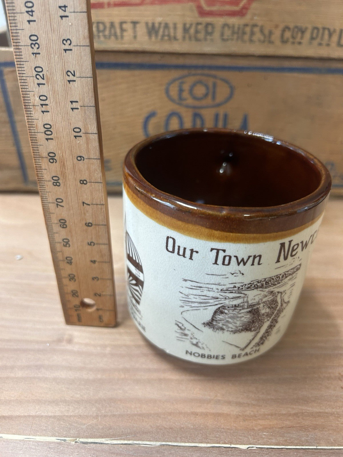 Our Town Newcastle Pottery Mug – Nobbies Beach Lake Macquarie Vtg 1980s