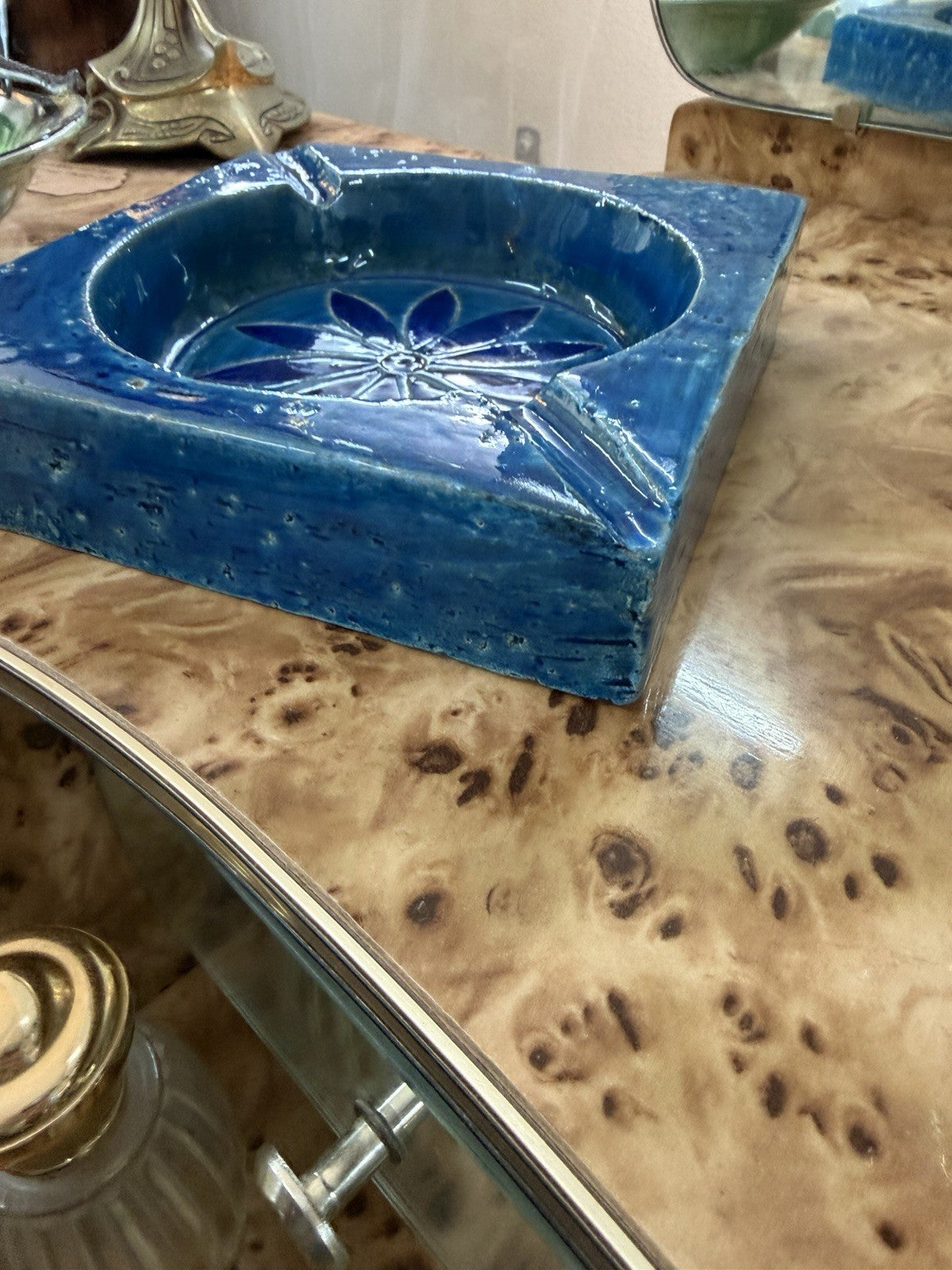 Bitossi Rimini Blu Ashtray Aldo Londi Italy Mid Century Modern Ceramic Blue
