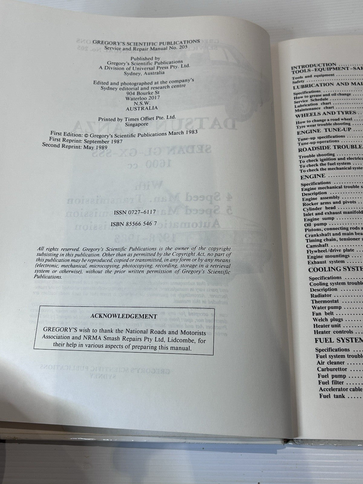 Gregory’s Datsun Stanza 1600 Repair Manual No. 205 Sedan 1978–1983 HC