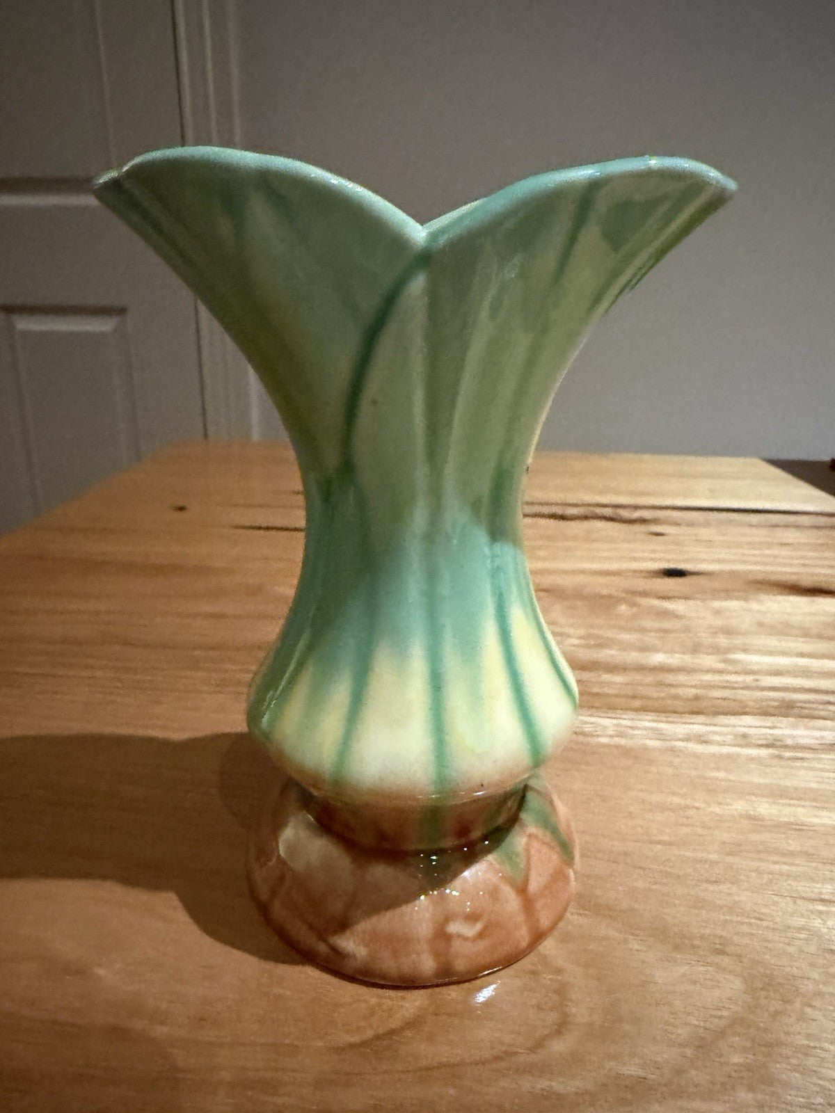 Diana Pottery Art Deco Vase Green Drip Glaze 19cm Vintage Australia