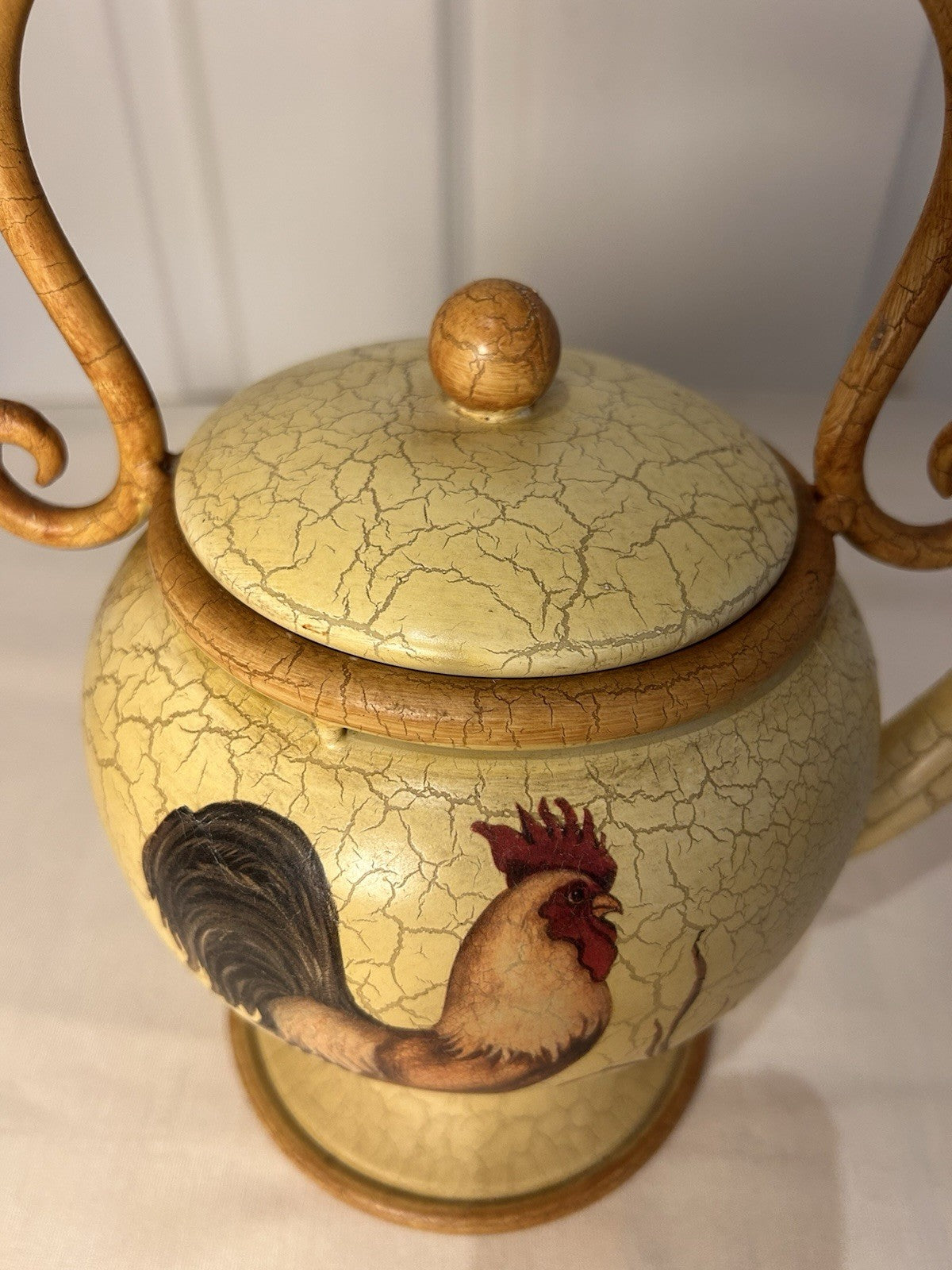 Rustic Rooster Decorative Teapot Jug – Crackle Finish Country Farmhouse 26cm