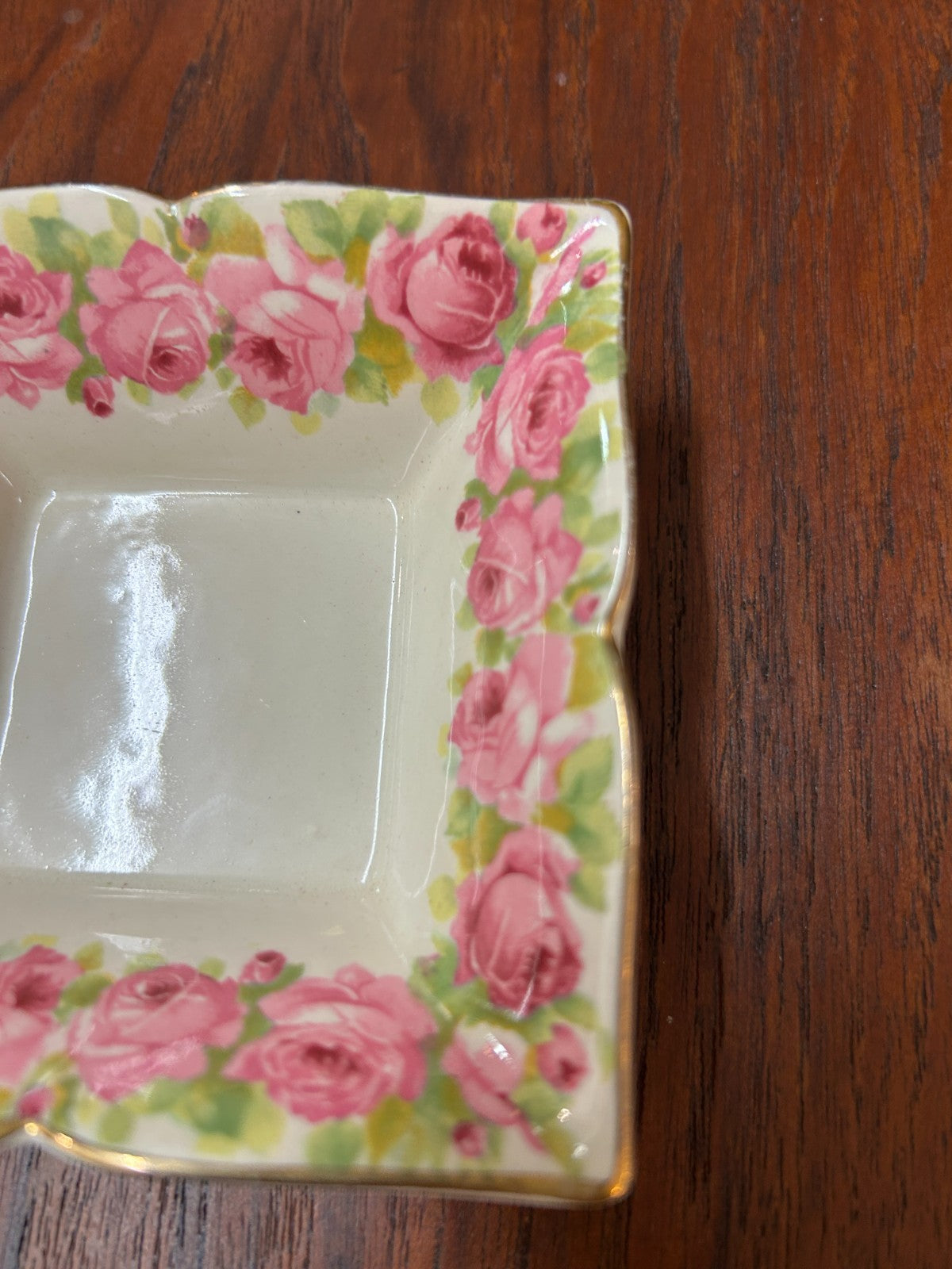 Vintage Royal Doulton Rose Garland Square Dish England D5533 Floral Trinket
