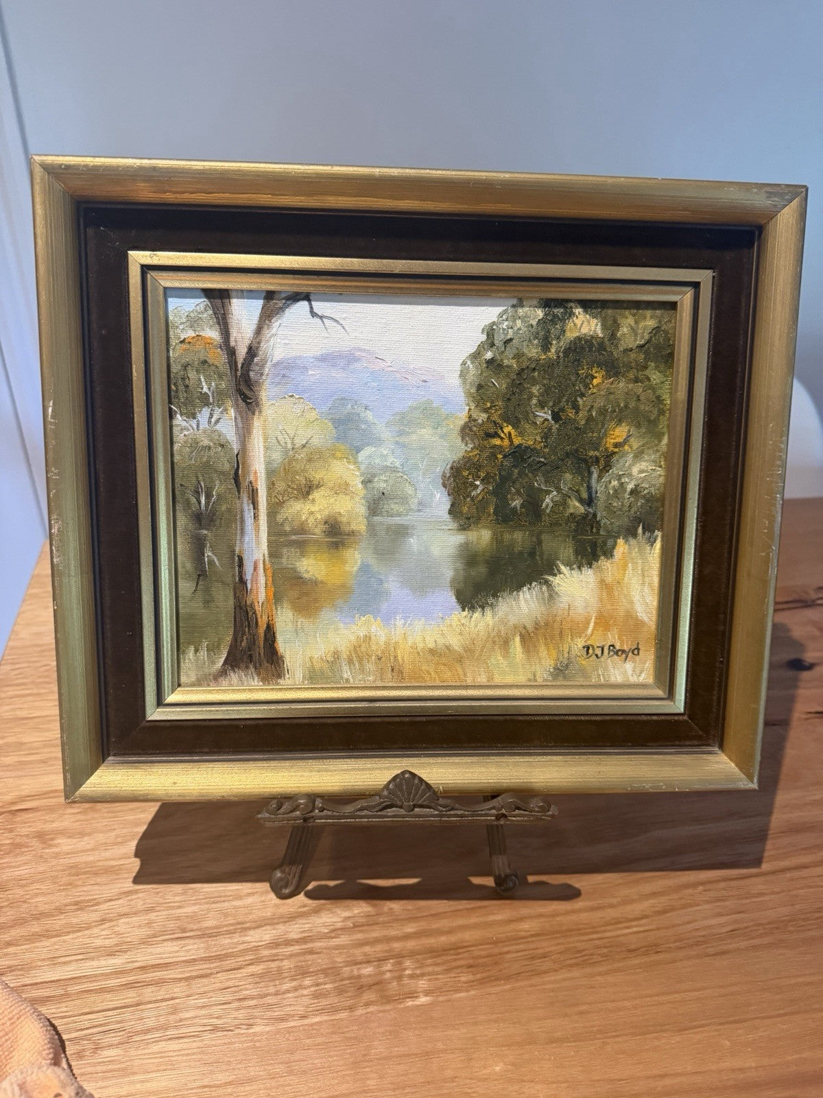 D J Boyd Original Australian Oil Painting River Gum Trees Landscape Framed
