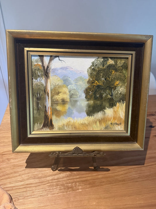 D J Boyd Original Australian Oil Painting River Gum Trees Landscape Framed
