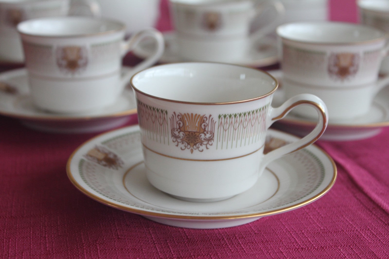 Noritake Chesterfield 7090 Coffee Service – 6 Cups Saucers Pot Sugar Japan