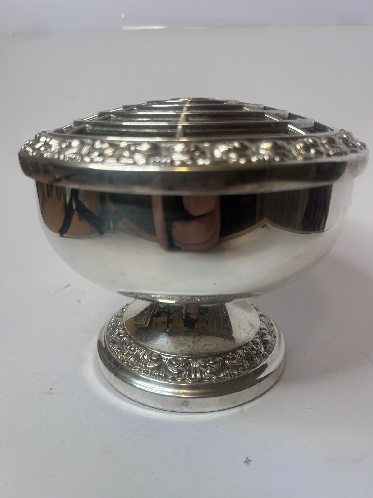 Large Vintage IANTHE (Ian Heath Ltd-UK) Silver Plated Rose Bowl & Frog (6”/15cm)