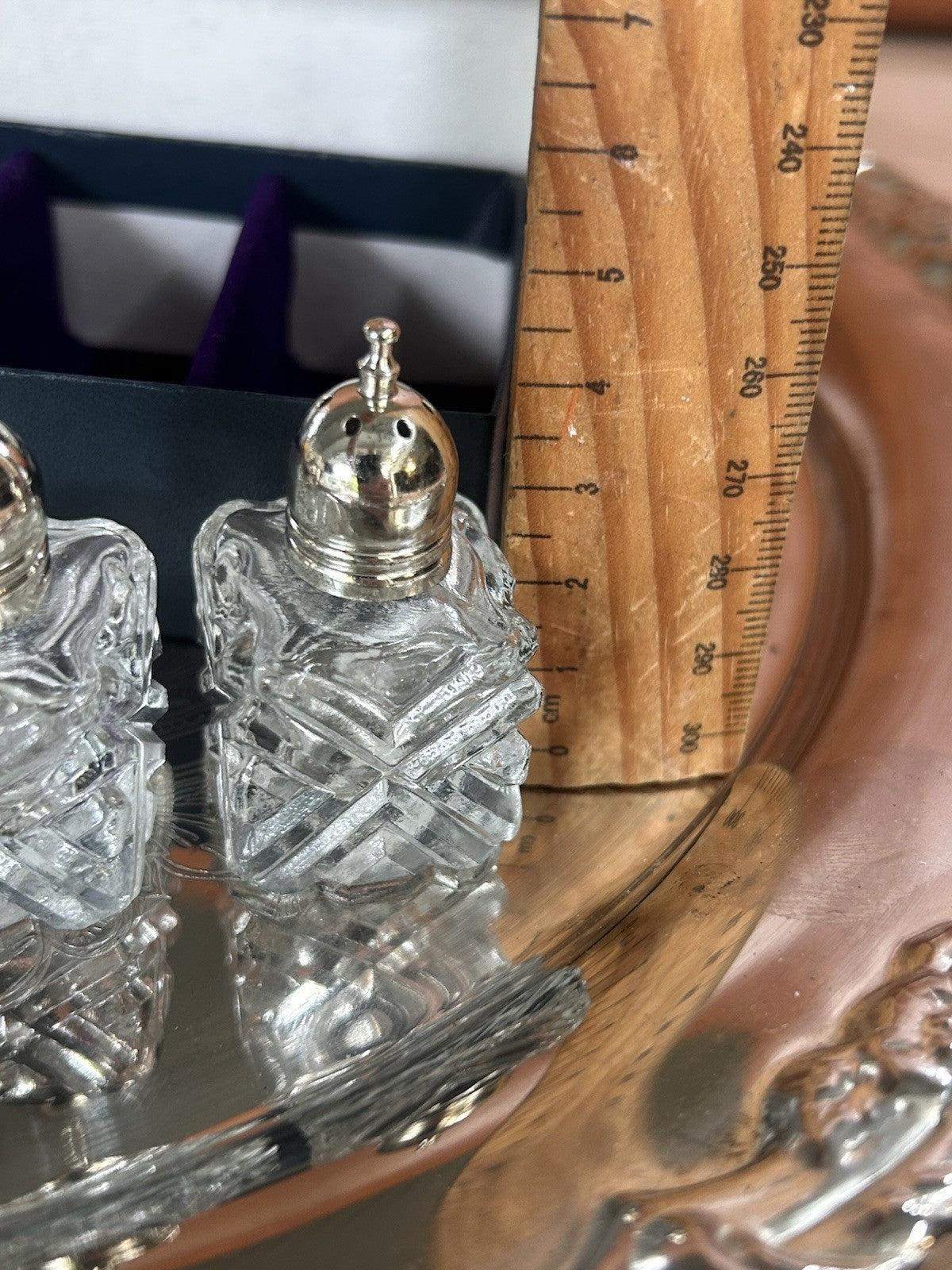 Vintage Mini Glass Salt & Pepper Shakers Set of 4 Japan Boxed Retro Crystal Look