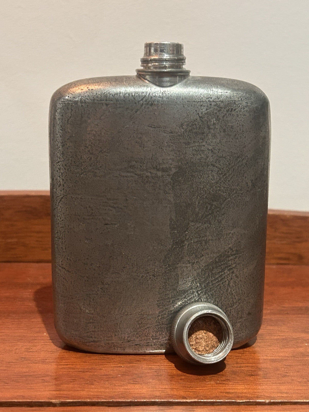 Selangor Pewter Hip Flask c1965–1970s Cork Lined Lid Pre-Royal Malaysia