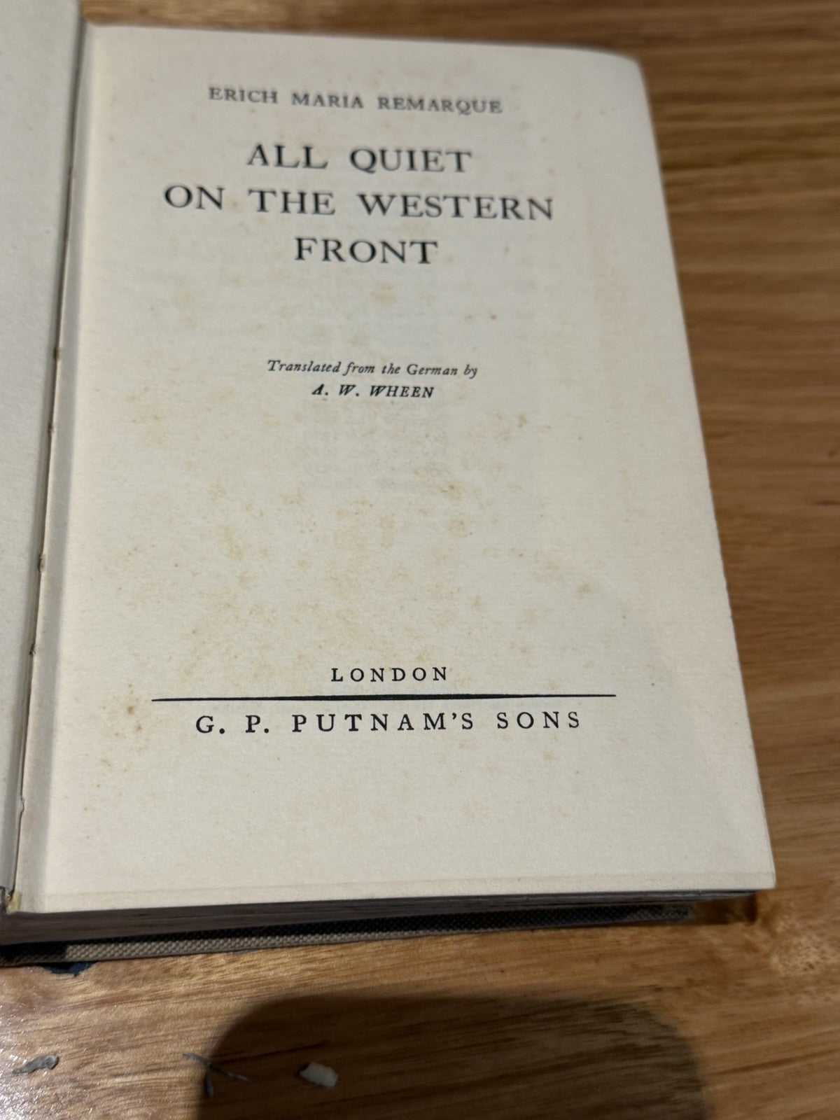 All Quiet on the Western Front Erich Maria Remarque 1929 Putnam Early UK Edition