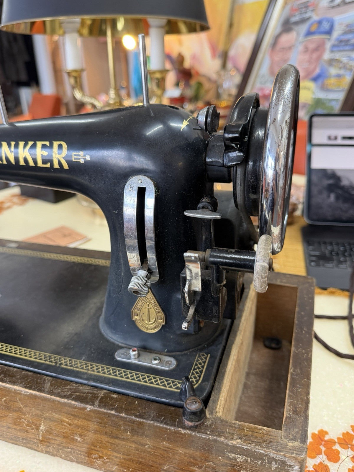 Vintage 1950s ANKER RR Sewing Embroidery Machine Germany Case Manual Motor